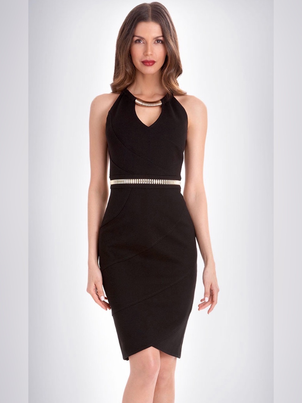 JAX Black & Gold Halter Dress – Size 4 – Fully Lined